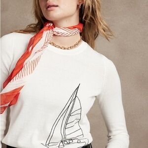 Banana Republic Nautical Sailboat Intarsia Cotton Knit Crewneck Sweater sz M